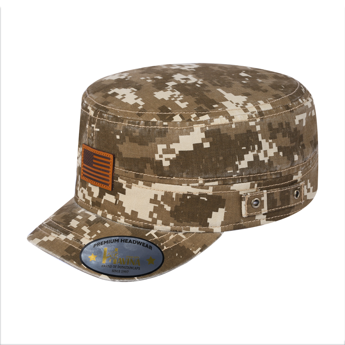 Unisex Leather The US Flag, Military Hat, Khaki Camo 2/Khaki Camo 2, Adjustable Fit