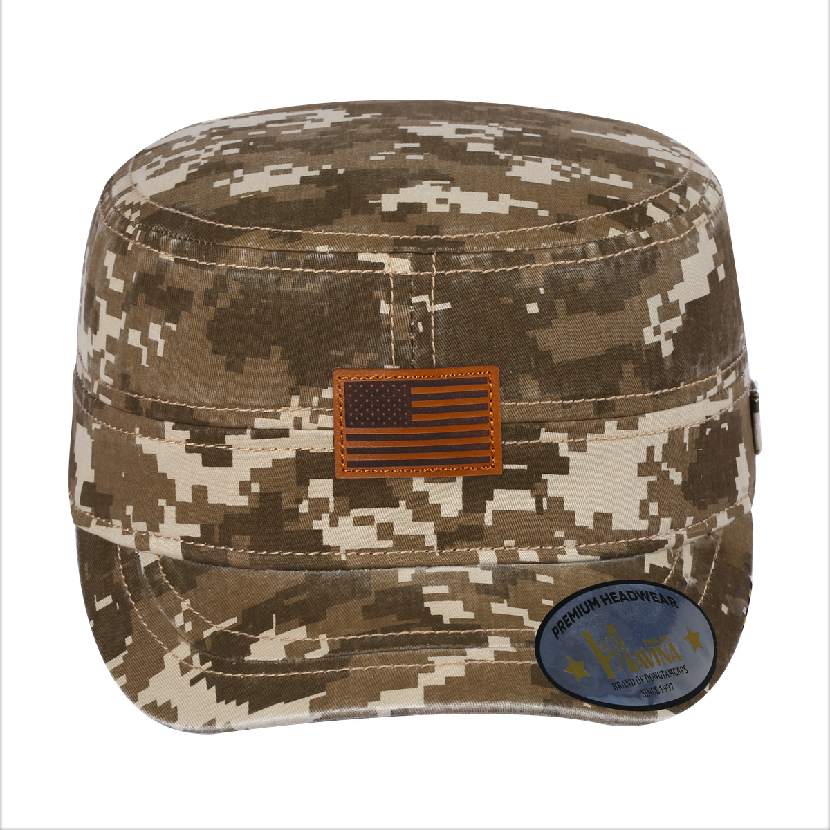 Unisex Leather The US Flag, Military Hat, Khaki Camo 2/Khaki Camo 2, Adjustable Fit