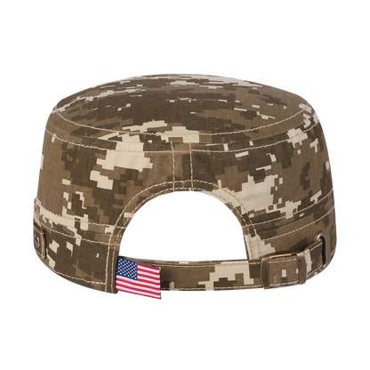 Rubber the US Flag Military Hat with Khaki Camo front and Khaki Camo back