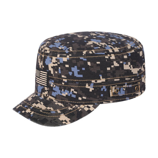 Rubber the US Flag Military Hat with Navy Camo front and Navy Camo back
