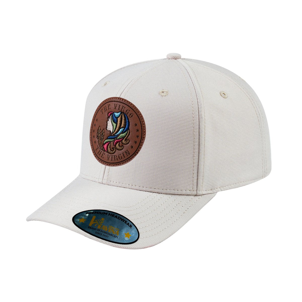 Unisex V2 Embroidered And Laser-Engraved Virgo Zodiac (August 23, September 22), 6-Panel Baseball Cap, Beige/Beige, Adjustable Fit