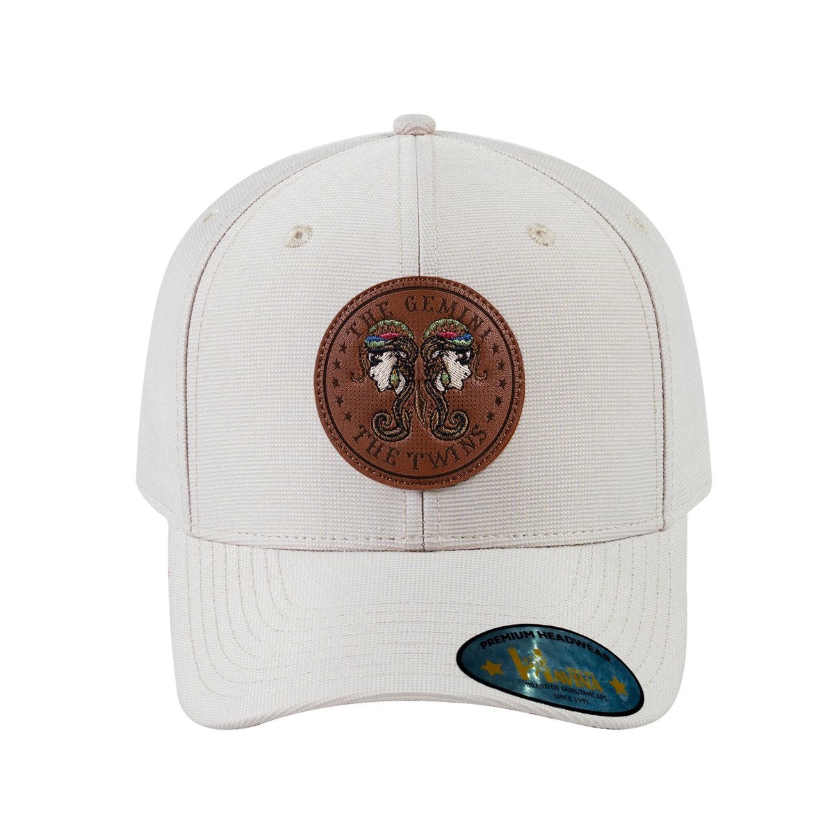 Unisex V2 Embroidered And Laser-Engraved Gemini Zodiac (May 21, June 20), 6-Panel Baseball Cap, Beige/Beige, Adjustable Fit