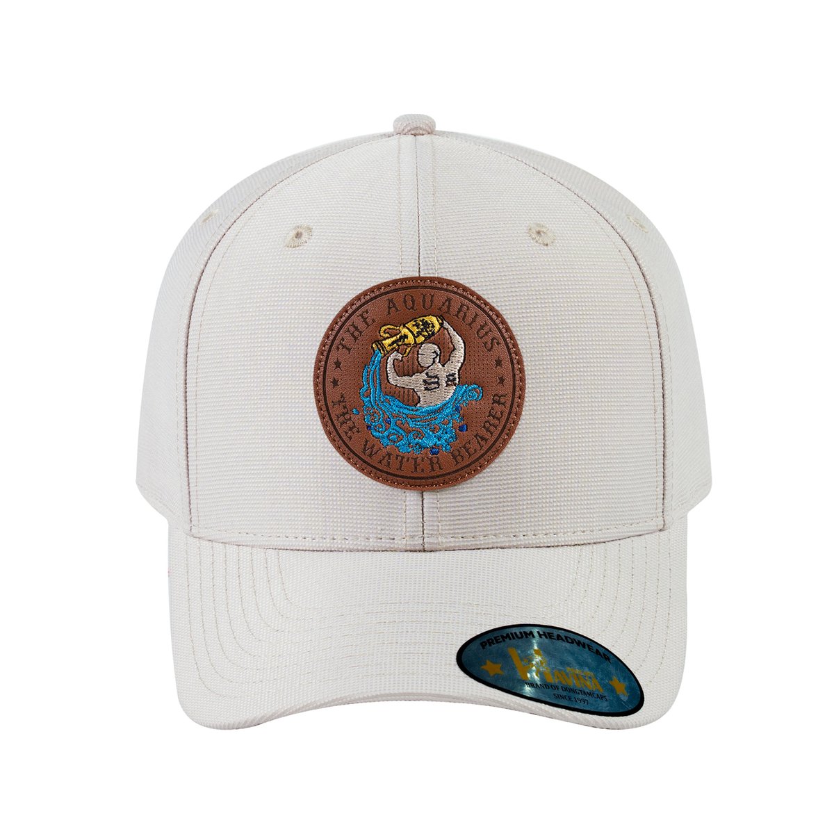 Unisex V2 Embroidered And Laser-Engraved Aquarius Zodiac (January 20, February 18), 6-Panel Baseball Cap, Beige/Beige, Adjustable Fit