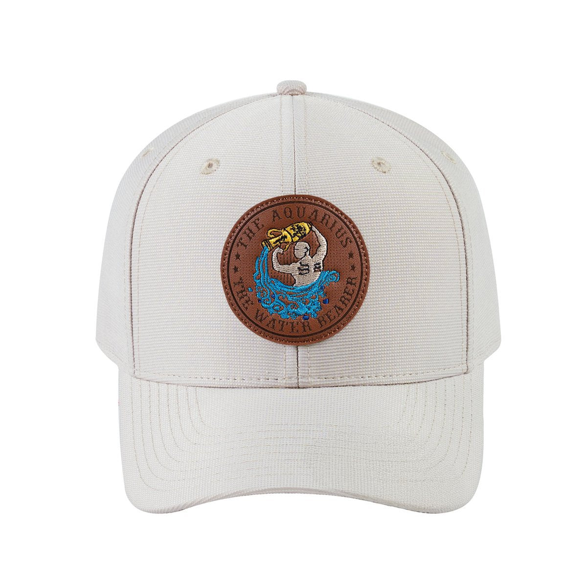 Unisex V2 Embroidered And Laser-Engraved Aquarius Zodiac (January 20, February 18), 6-Panel Baseball Cap, Beige/Beige, Adjustable Fit