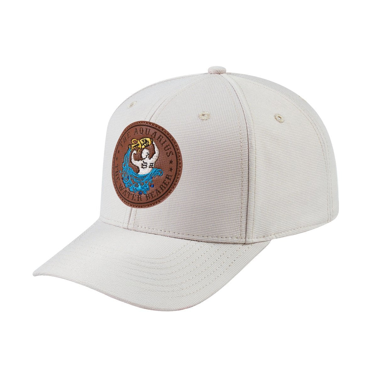 Unisex V2 Embroidered And Laser-Engraved Aquarius Zodiac (January 20, February 18), 6-Panel Baseball Cap, Beige/Beige, Adjustable Fit