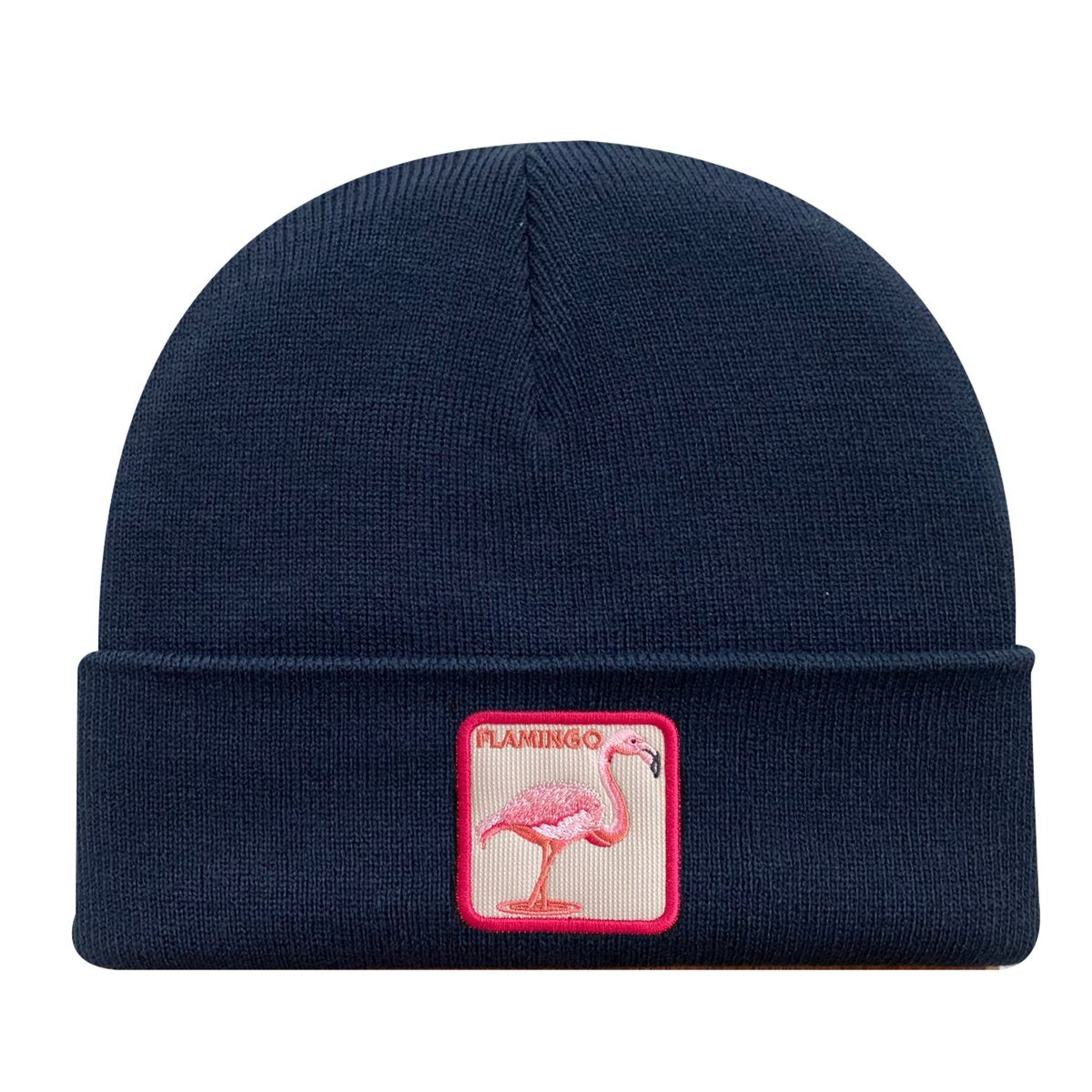 Unisex Embroidered The Flamingo, Knitted Soft Warm Unisex Beanie, Navy, Adjustable Fit
