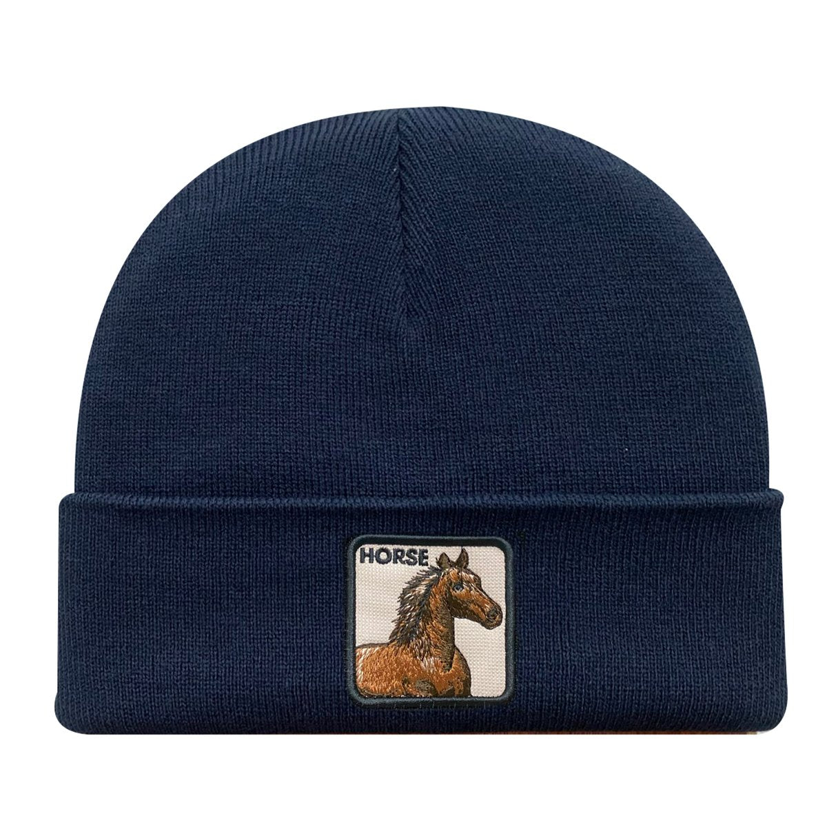 Unisex Embroidered The Horse, Knitted Soft Warm Unisex Beanie, Navy, Adjustable Fit