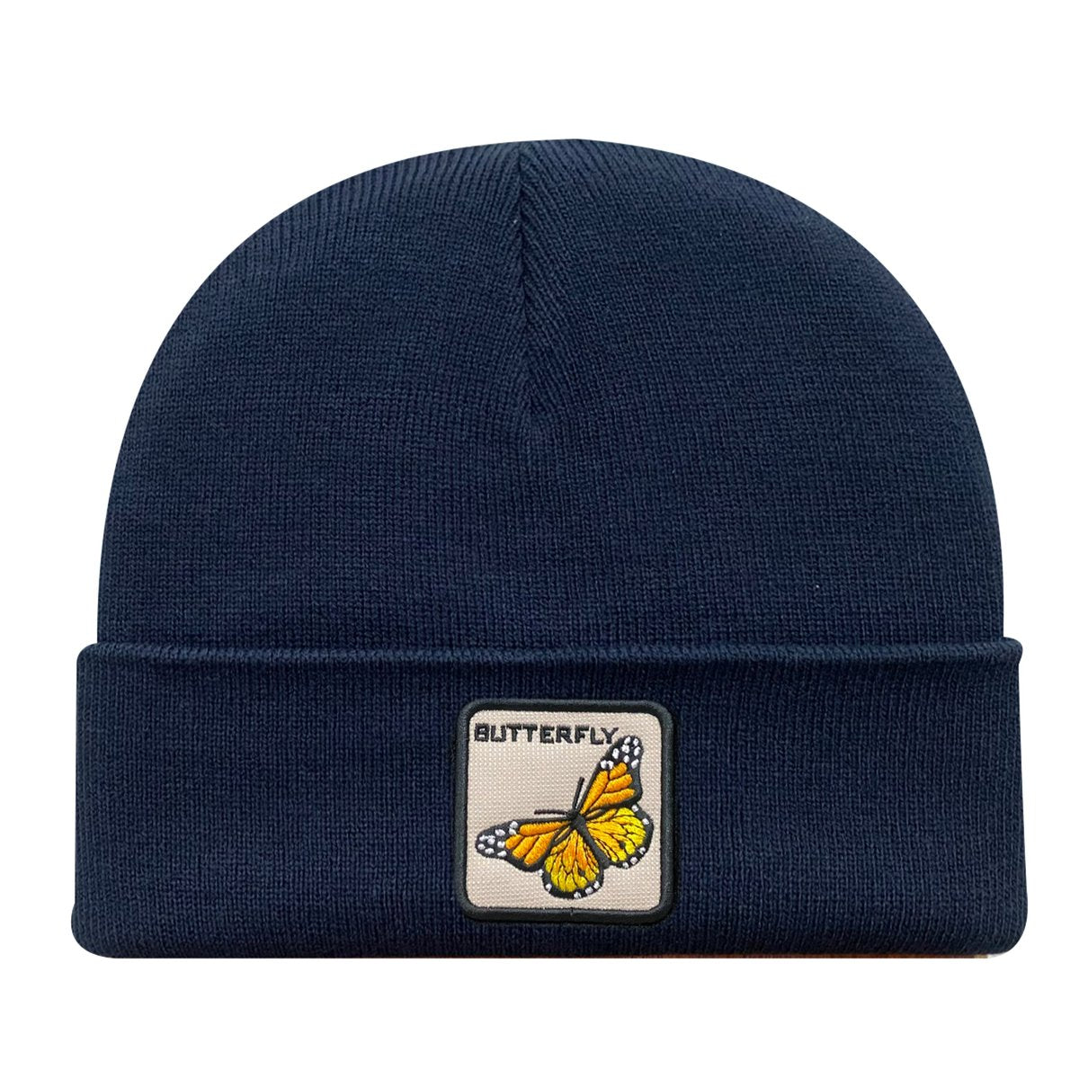 Unisex Embroidered The Butterfly, Knitted Soft Warm Unisex Beanie, Navy, Adjustable Fit