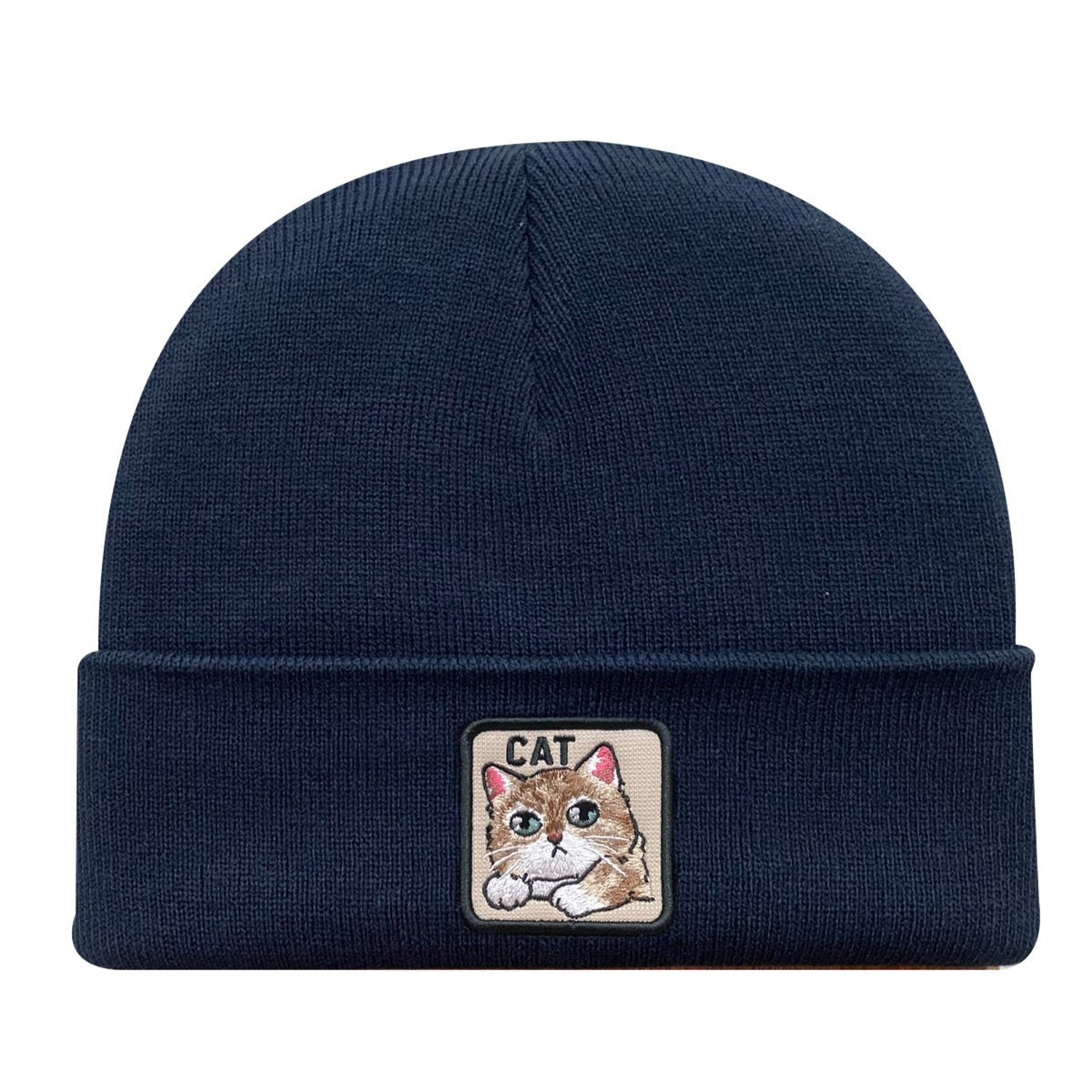 Unisex Embroidered The Cat, Knitted Soft Warm Unisex Beanie, Navy, Adjustable Fit