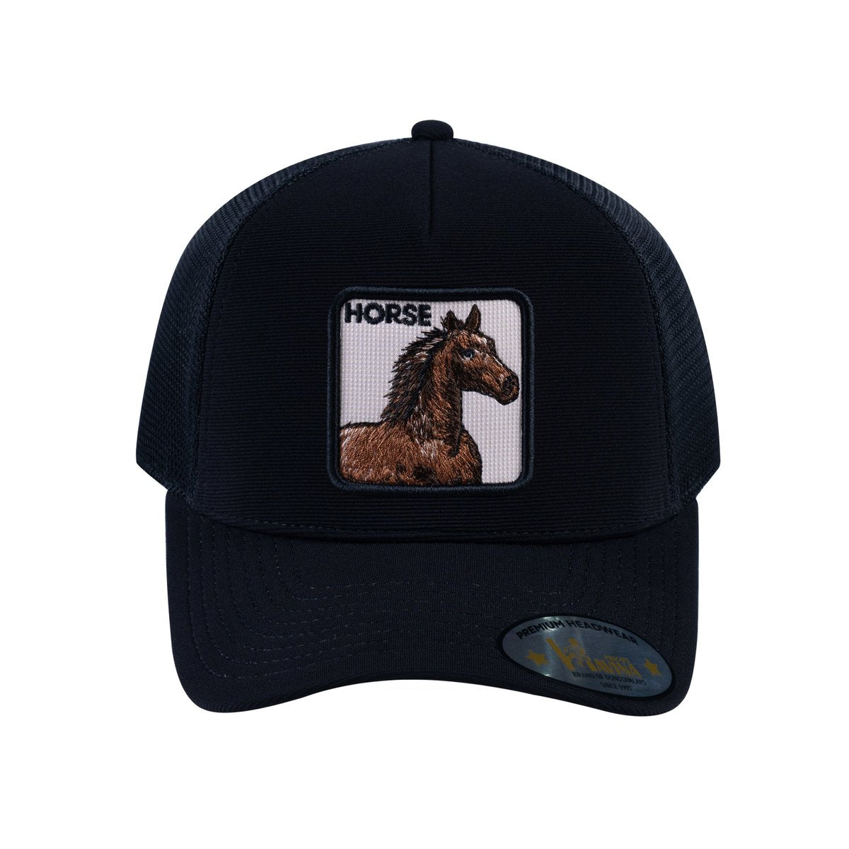 Unisex V2 Embroidered The Horse, 5-Panel Trucker Hat, Black/Black, Adjustable Fit