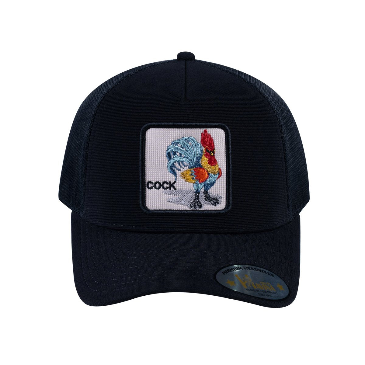 Unisex V2 Embroidered The Chicken, 5-Panel Trucker Hat, Black/Black, Adjustable Fit