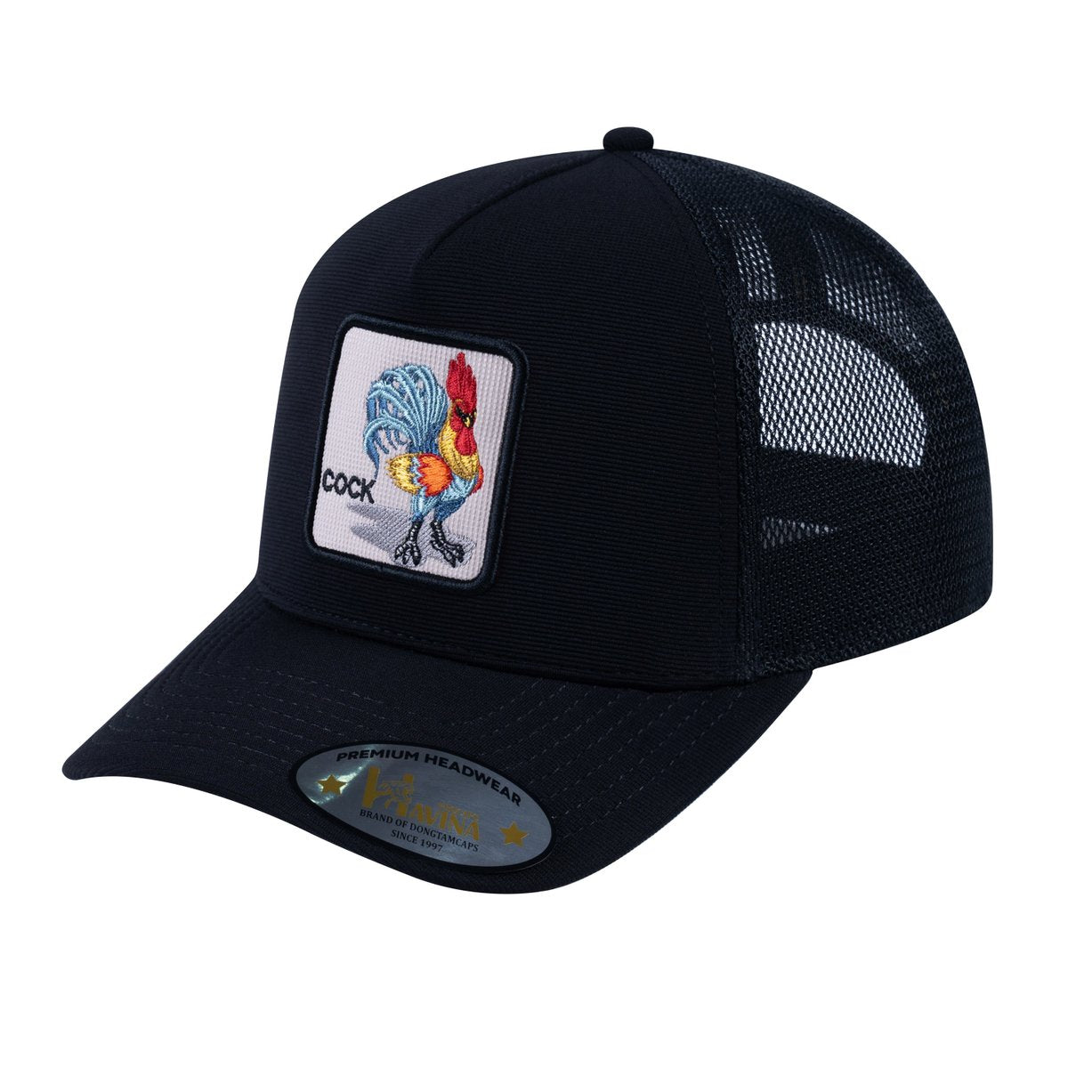 Unisex V2 Embroidered The Chicken, 5-Panel Trucker Hat, Black/Black, Adjustable Fit