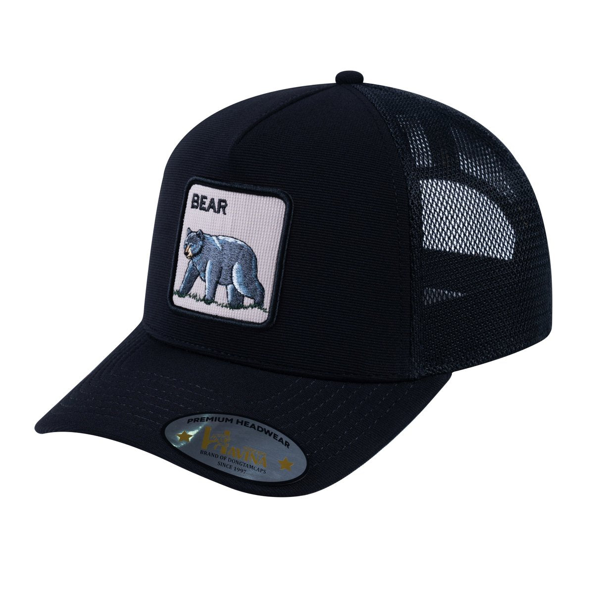 Unisex V2 Embroidered The Bear V2, 5-Panel Trucker Hat, Black/Black, Adjustable Fit