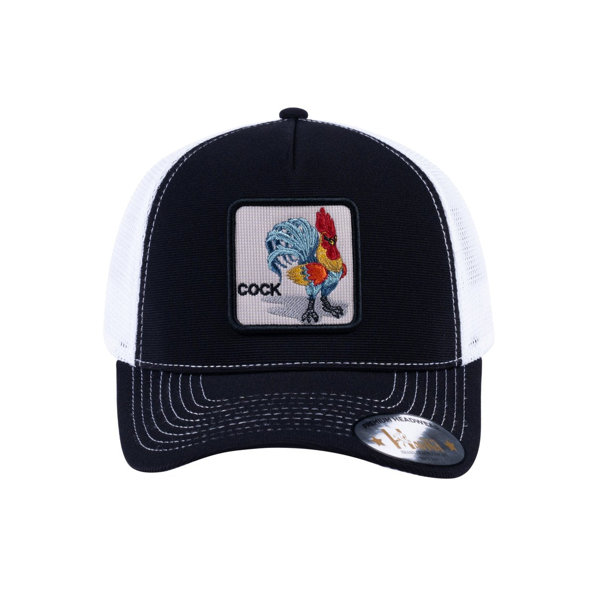Unisex V2 Embroidered The Chicken, 5-Panel Trucker Hat, Black/White, Adjustable Fit