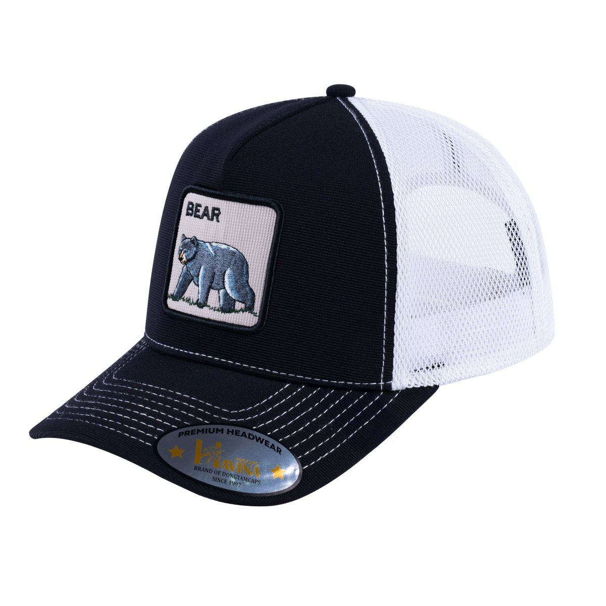Unisex V2 Embroidered The Bear V2, 5-Panel Trucker Hat, Black/White, Adjustable Fit