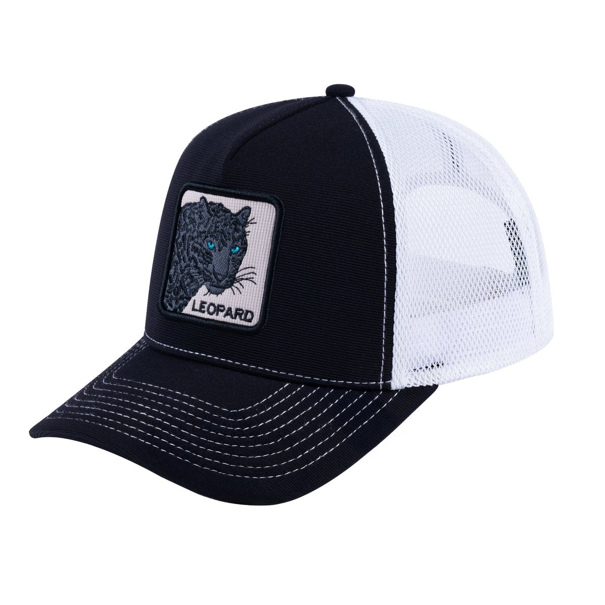 V2 Embroidered The Leopard V2 - 5 Panel Trucker Hat - Black/White