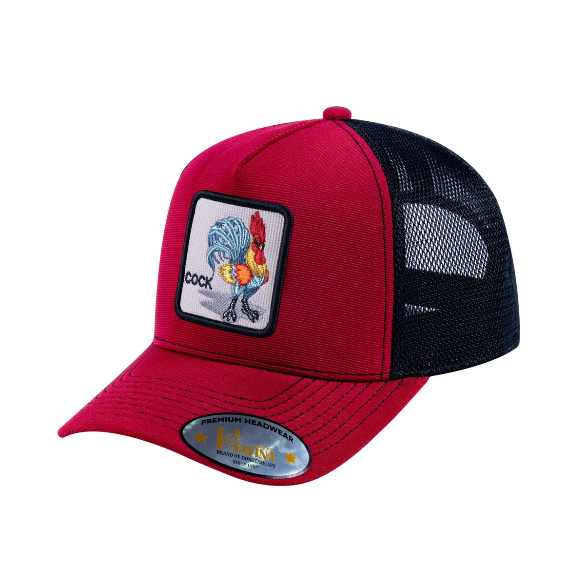 Unisex V2 Embroidered The Chicken, 5-Panel Trucker Hat, Burgundy/Black, Adjustable Fit