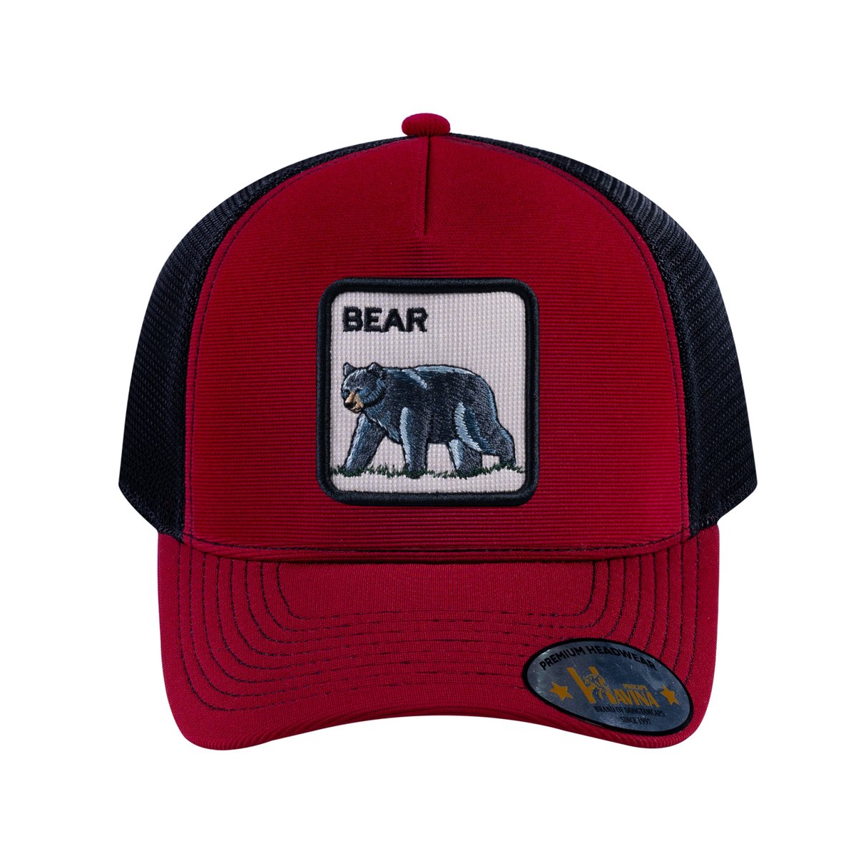 Unisex V2 Embroidered The Bear V2, 5-Panel Trucker Hat, Burgundy/Black, Adjustable Fit