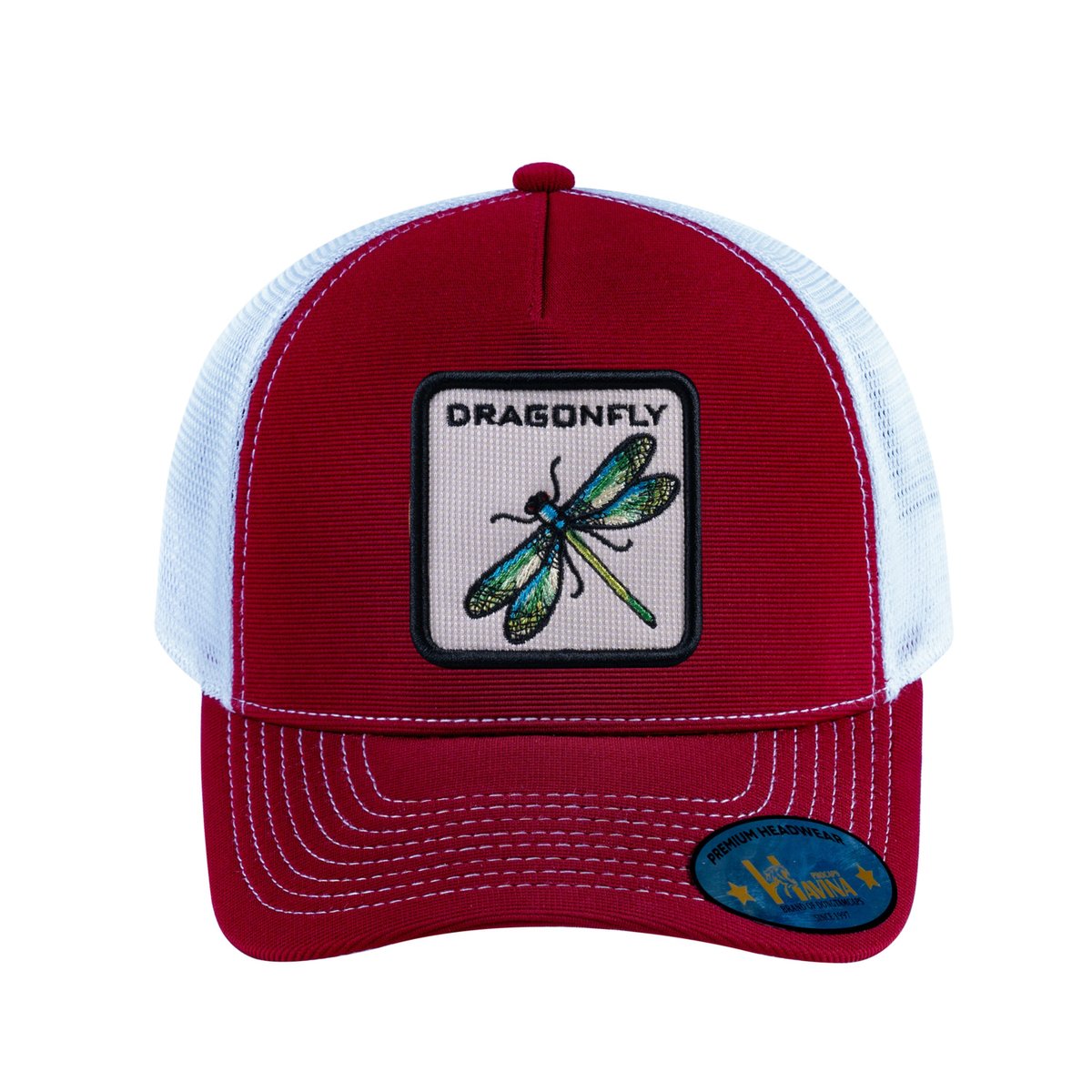 Unisex V2 Embroidered The Dragonfly, 5-Panel Trucker Hat, Burgundy/White, Adjustable Fit