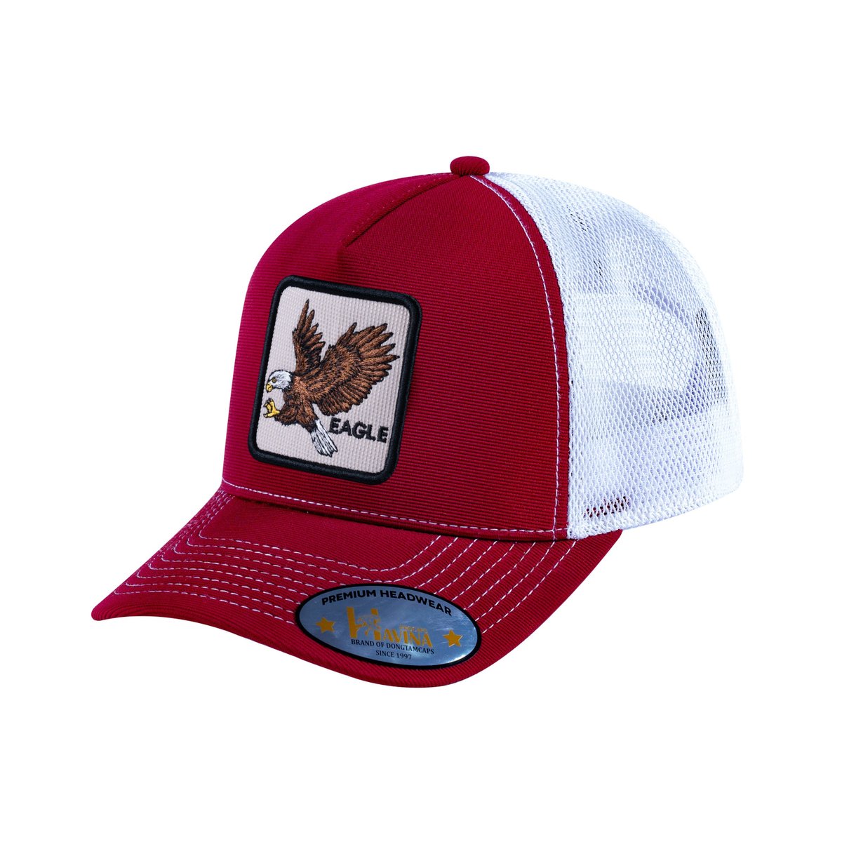 Unisex V2 Embroidered The Eagle, 5-Panel Trucker Hat, Burgundy/White, Adjustable Fit