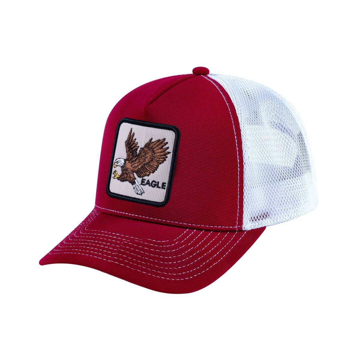 Unisex V2 Embroidered The Eagle, 5-Panel Trucker Hat, Burgundy/White, Adjustable Fit