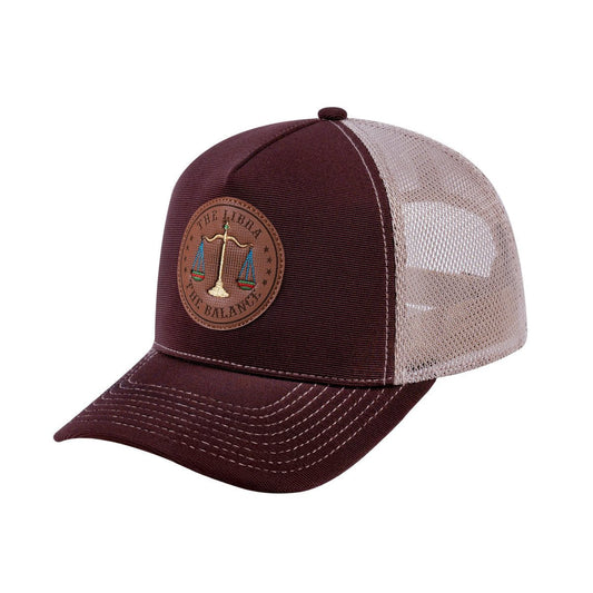 Libra Zodiac V2 5-Panel Trucker Hat with Dark Brown front and Khaki back
