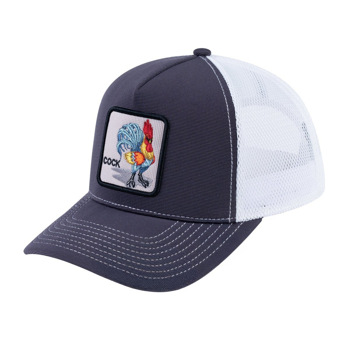 Unisex V2 Embroidered The Chicken, 5-Panel Trucker Hat, Dark Grey/White, Adjustable Fit