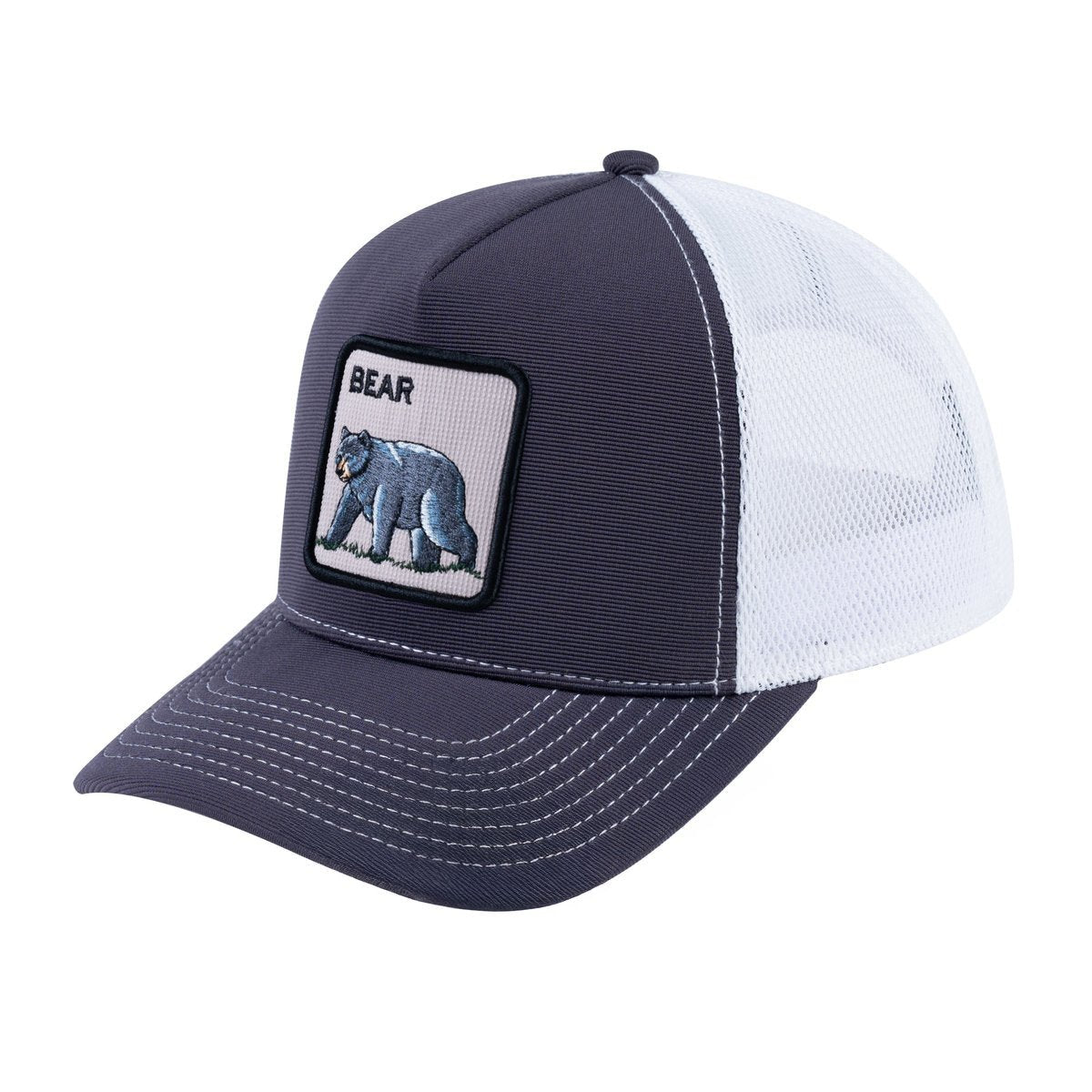 Unisex V2 Embroidered The Bear V2, 5-Panel Trucker Hat, Dark Grey/White, Adjustable Fit