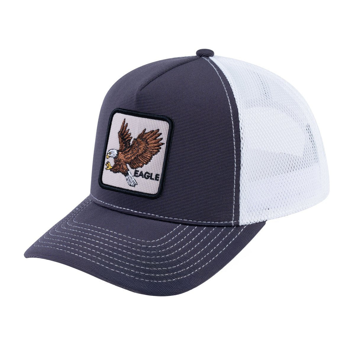 Unisex V2 Embroidered The Eagle, 5-Panel Trucker Hat, Dark Grey/White, Adjustable Fit