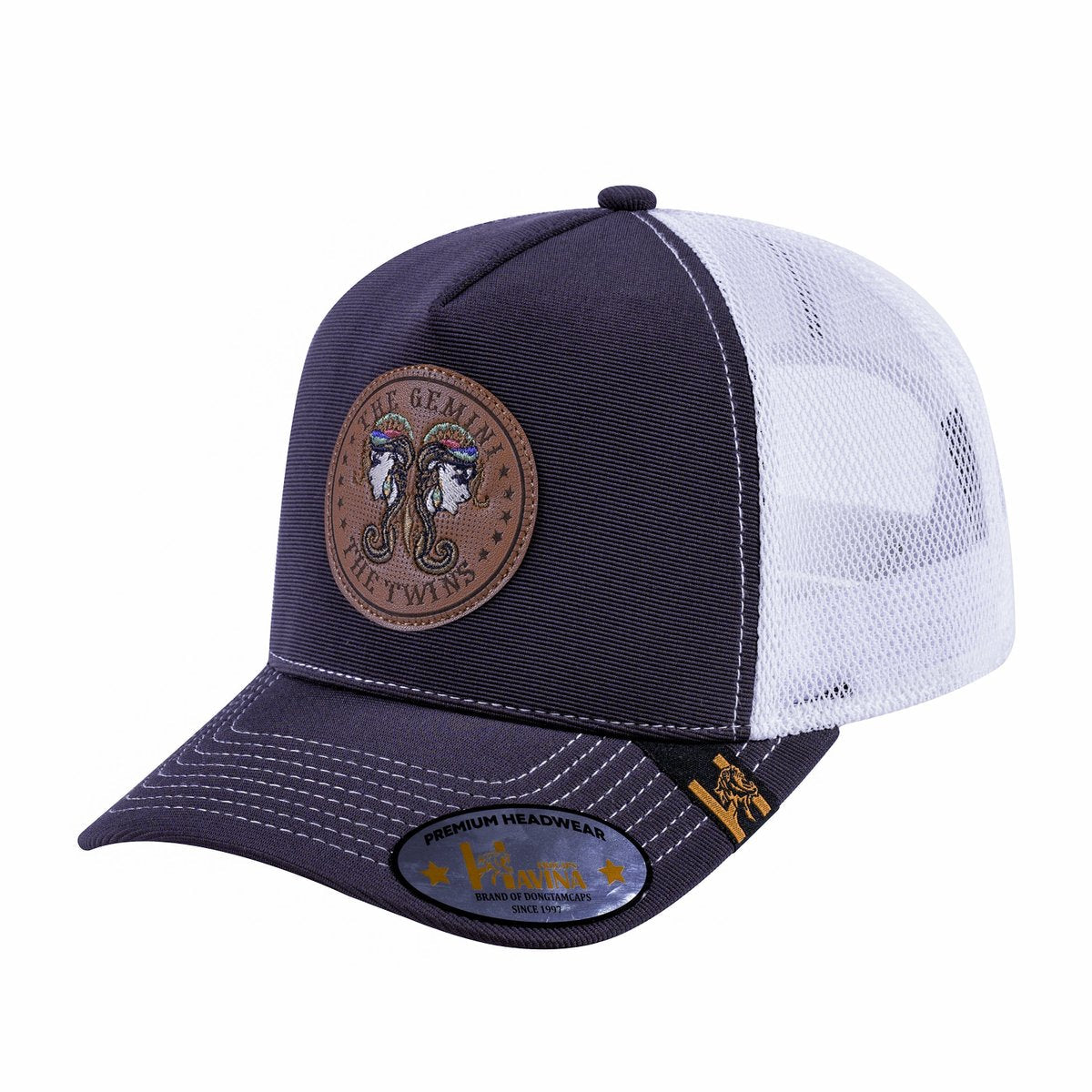 Unisex V2 Embroidered And Laser-Engraved Virgo Zodiac (August 23, September 22), 5-Panel Trucker Hat, Dark Grey/White, Adjustable Fit