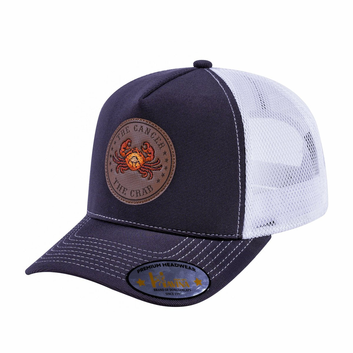 Unisex V2 Embroidered And Laser-Engraved Cancer Zodiac (June 21, July 22), 5-Panel Trucker Hat, Dark Grey/White, Adjustable Fit