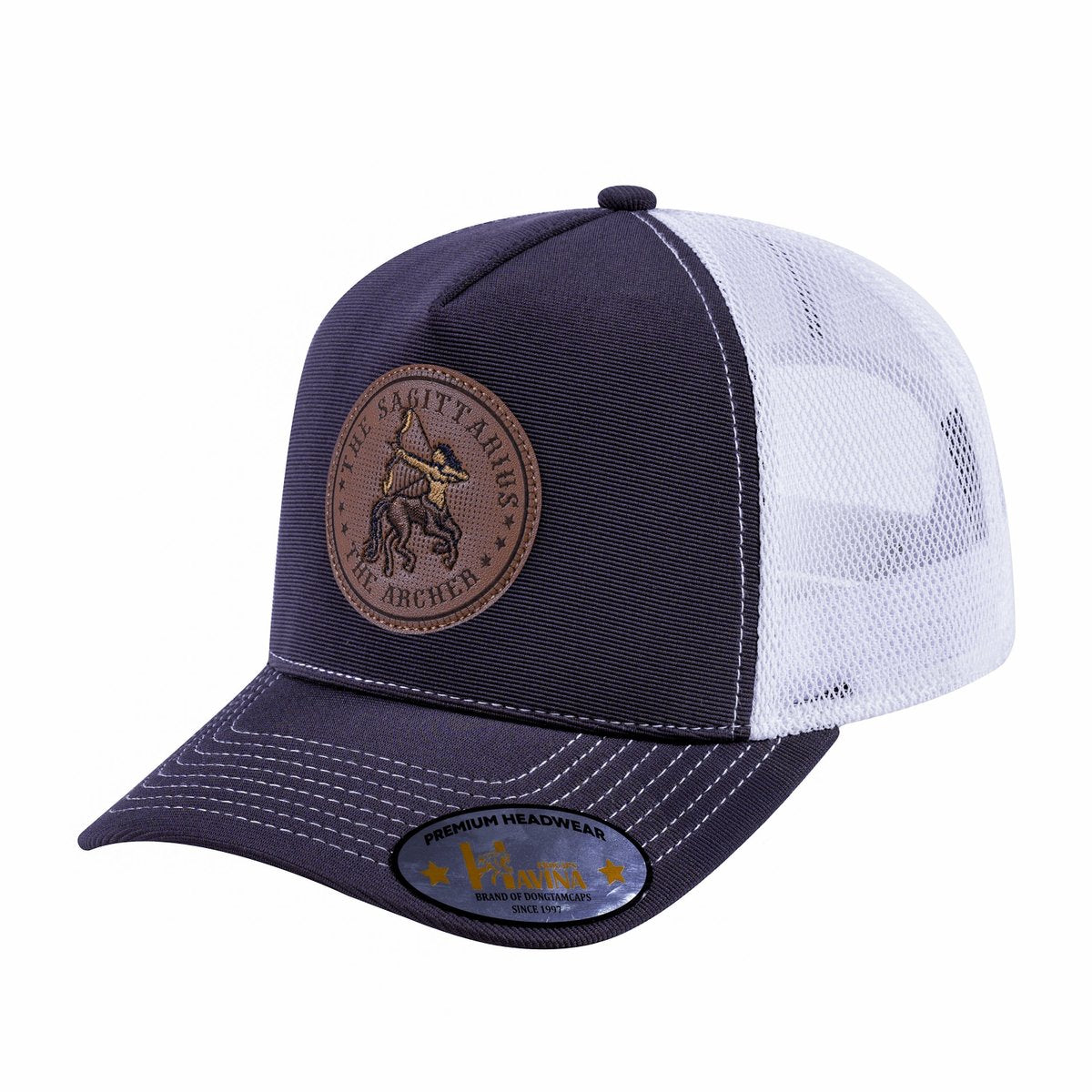 Unisex V2 Embroidered And Laser-Engraved Sagittarius Zodiac (November 22, December 21), 5-Panel Trucker Hat, Dark Grey/White, Adjustable Fit