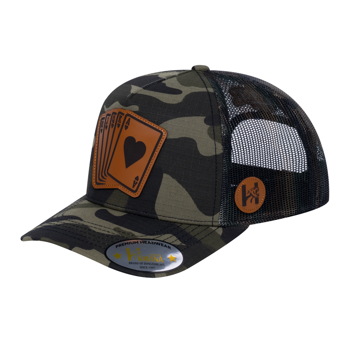 Poker 10JQKA 5-Panel Trucker Hat - Green Camo front / Green Camo back / POKER2