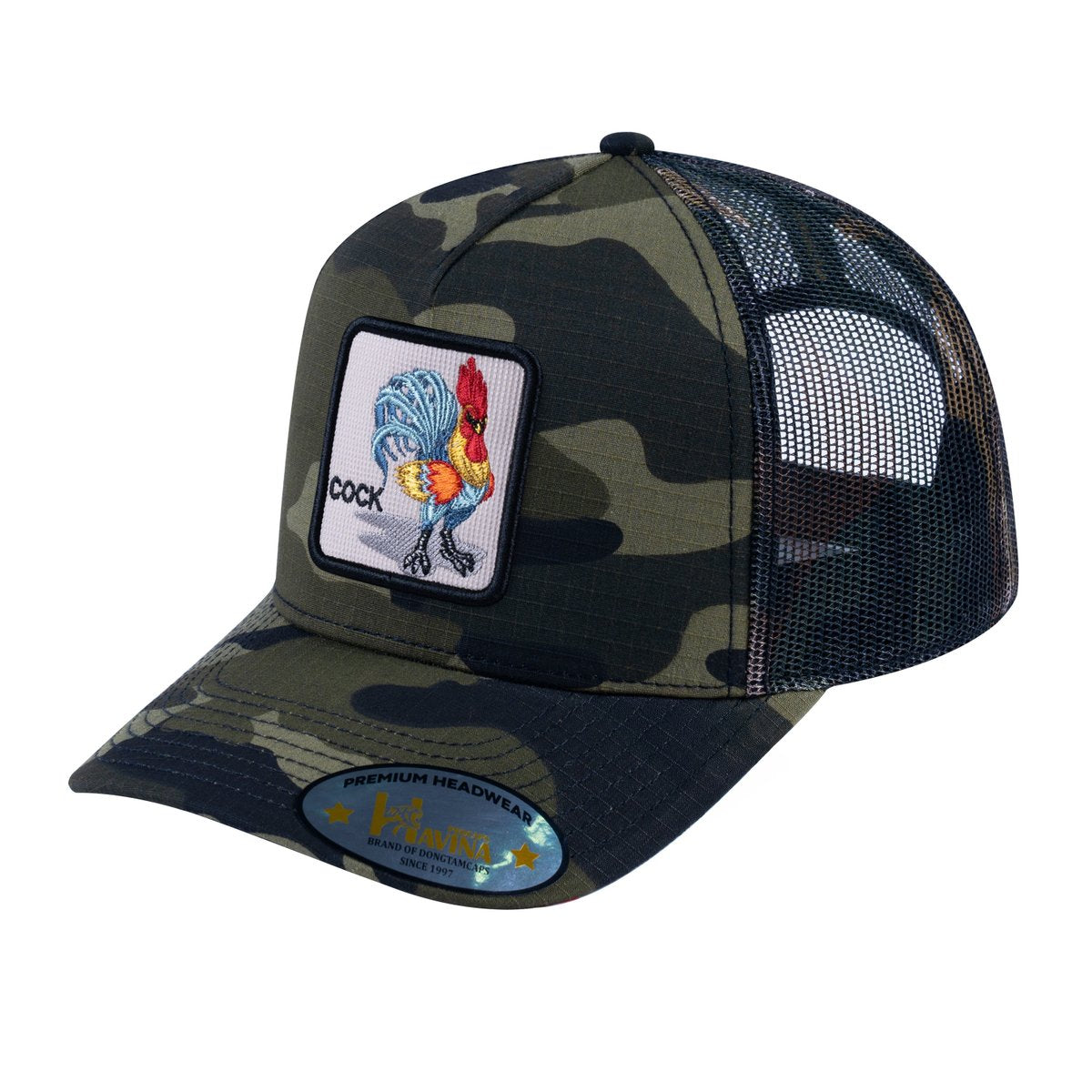 Unisex V2 Embroidered The Chicken, 5-Panel Trucker Hat, Green Camo/Green Camo, Adjustable Fit