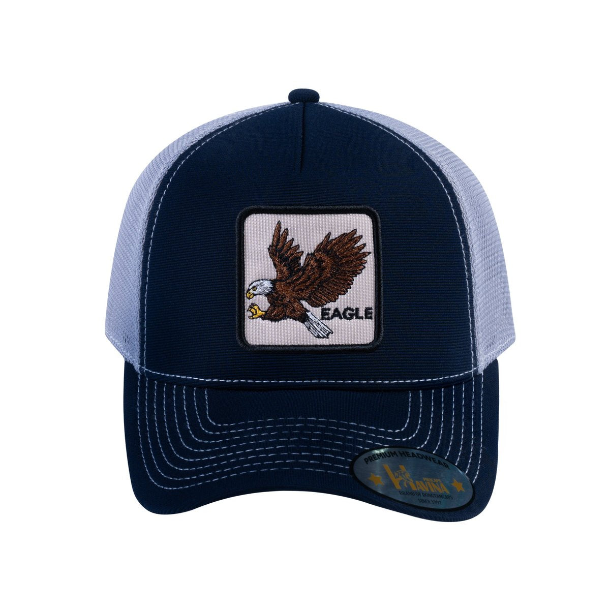 Unisex V2 Embroidered The Eagle, 5-Panel Trucker Hat, Navy/Light Grey, Adjustable Fit