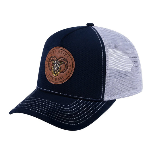 Aries Zodiac V2 5-Panel Trucker Hat with Navy front and Light Grey back