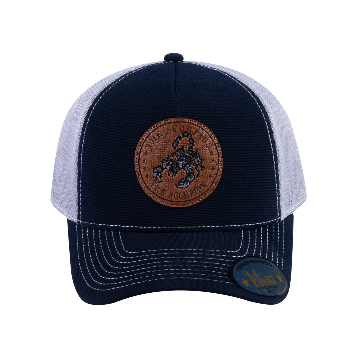 Unisex V2 Embroidered And Laser-Engraved Scorpius Zodiac (October 23, November 21), 5-Panel Trucker Hat, Navy/Light Grey, Adjustable Fit