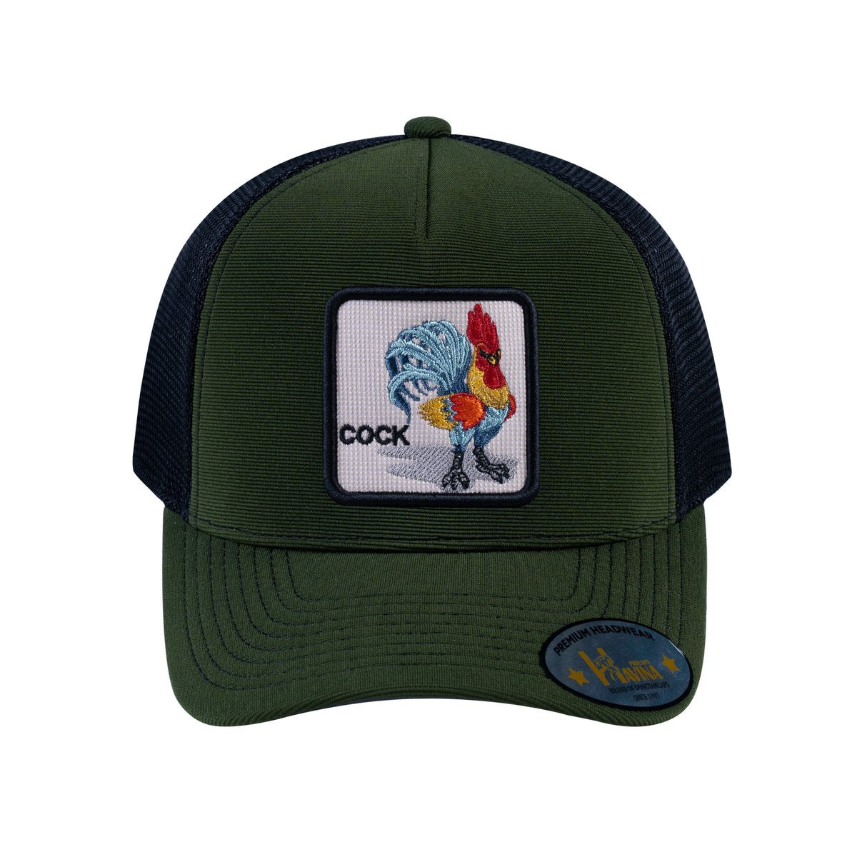 Unisex V2 Embroidered The Chicken , 5-Panel Trucker Hat, Olive/Black, Adjustable Fit