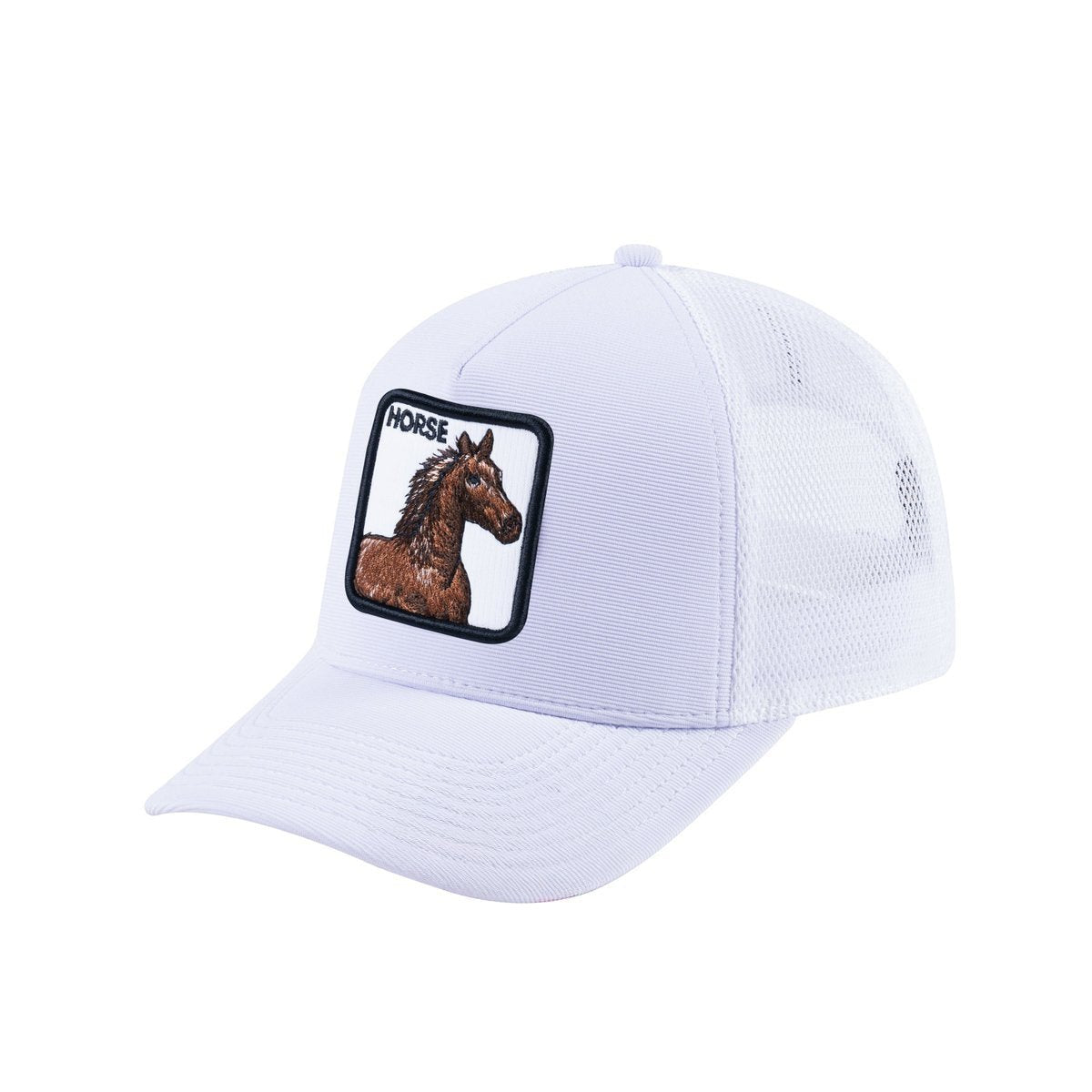 Unisex V2 Embroidered The Horse, 5-Panel Trucker Hat, White/White, Adjustable Fit