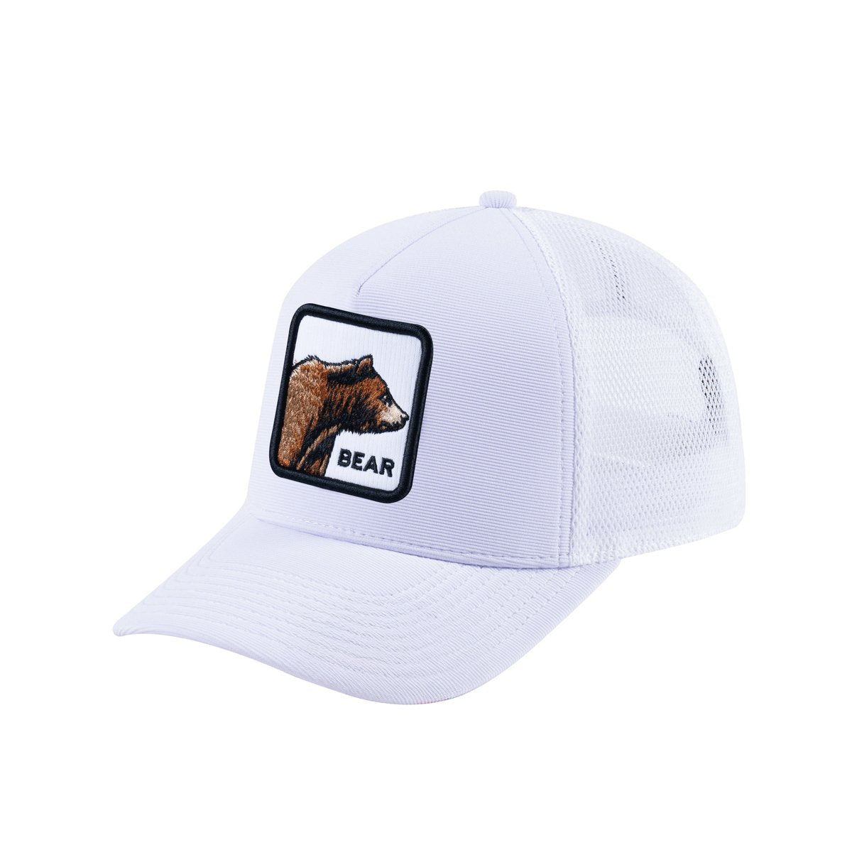 Unisex V2 Embroidered The Bear, 5-Panel Trucker Hat, White/White, Adjustable Fit