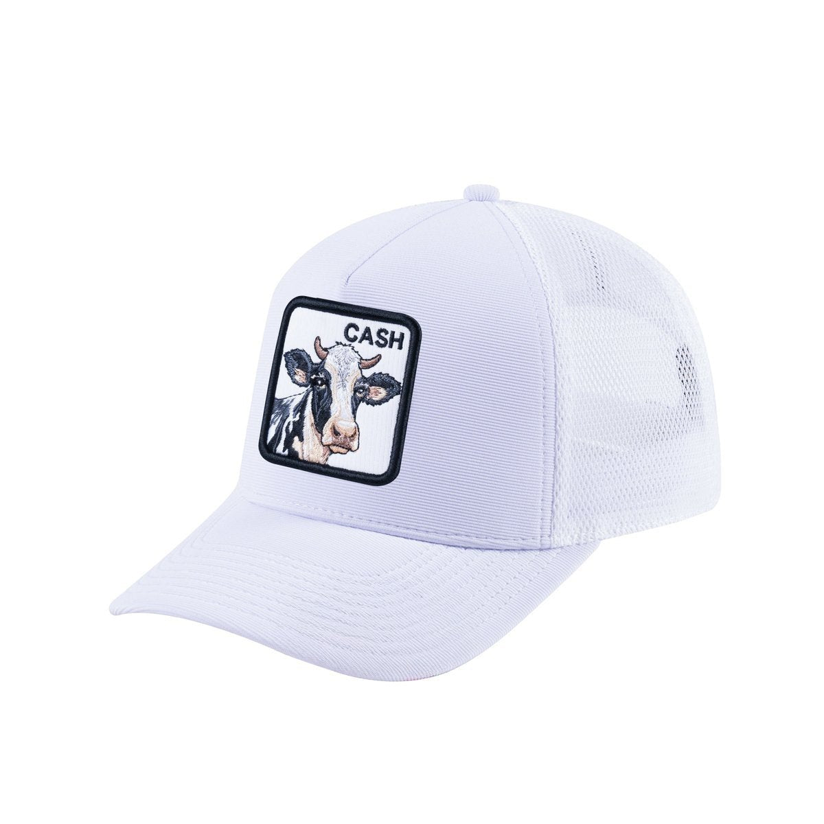 Unisex V2 Embroidered The Cow, 5-Panel Trucker Hat, White/White, Adjustable Fit