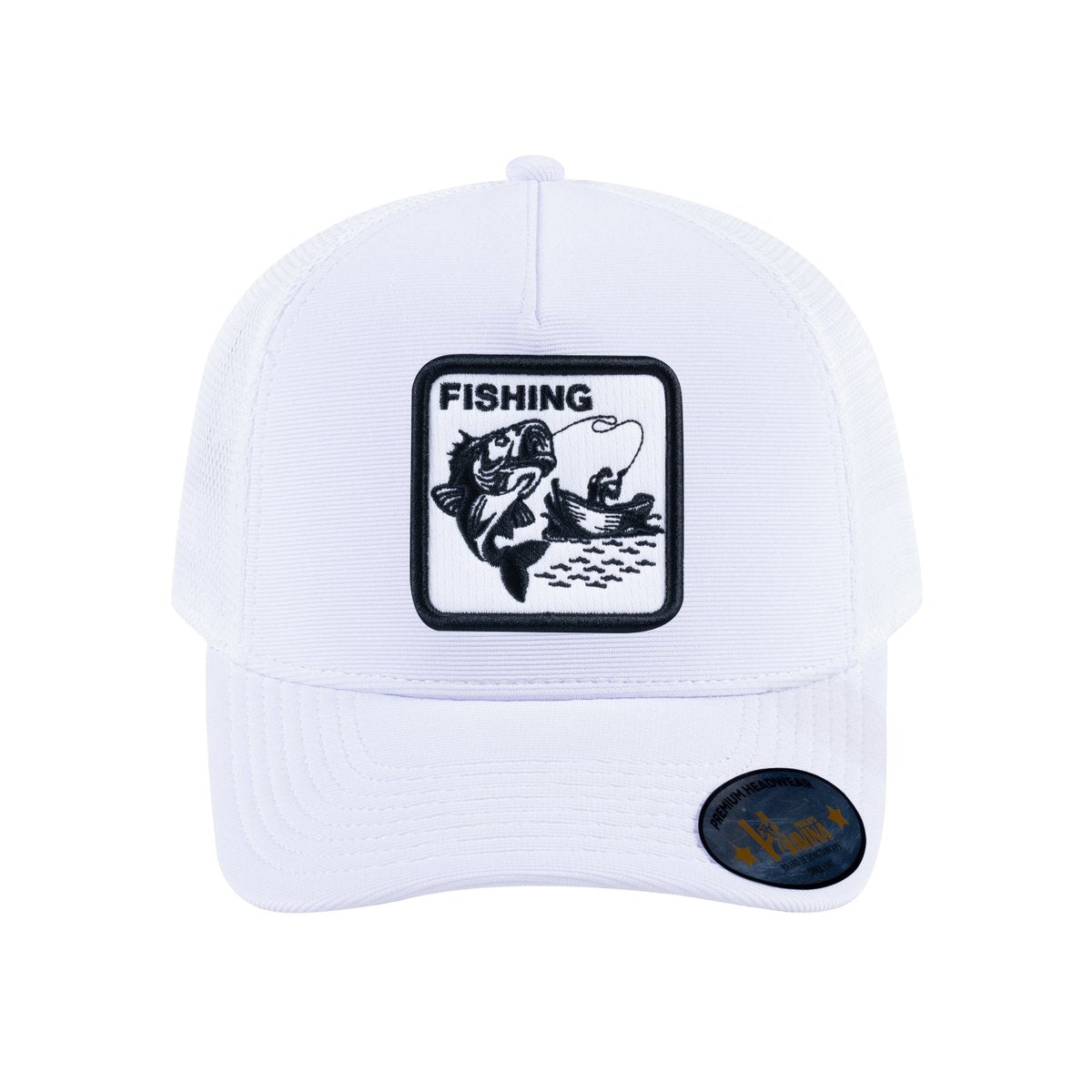 Unisex V2 Embroidered The Fishing, 5-Panel Trucker Hat, White/White, Adjustable Fit