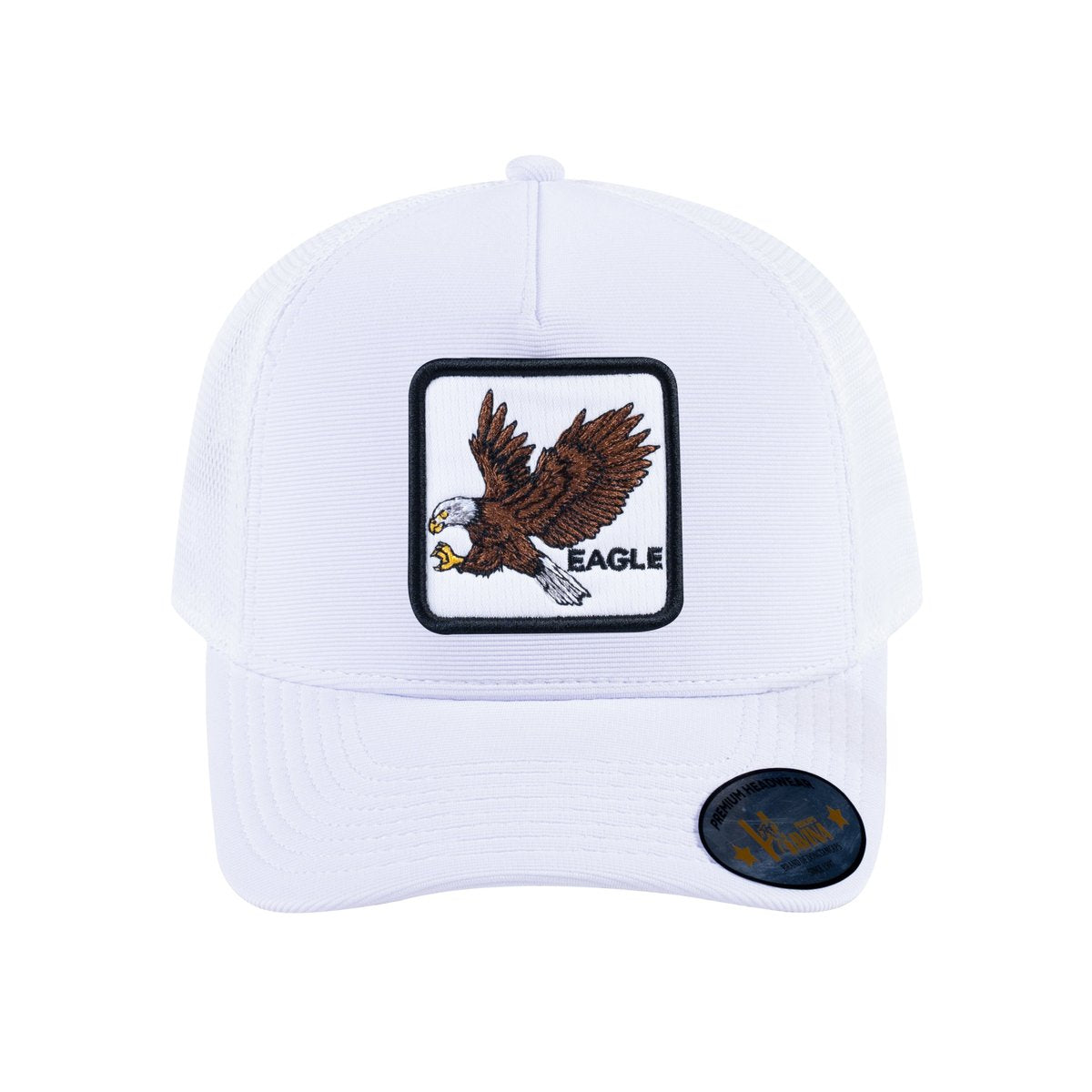 Unisex V2 Embroidered The Eagle, 5-Panel Trucker Hat, White/White, Adjustable Fit