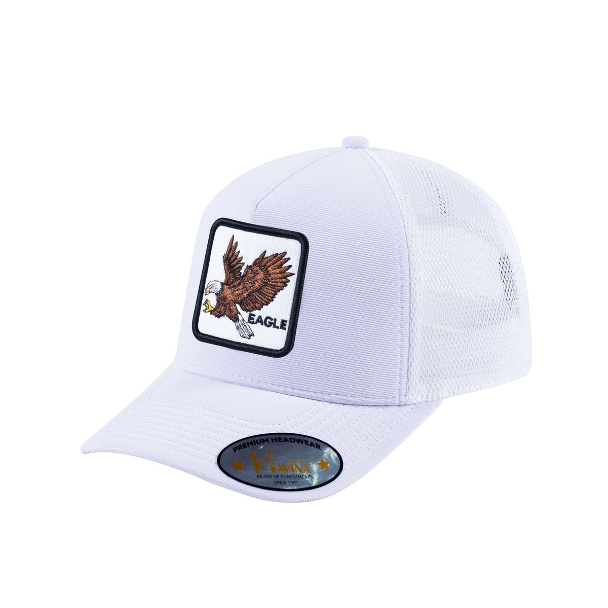 Unisex V2 Embroidered The Eagle, 5-Panel Trucker Hat, White/White, Adjustable Fit