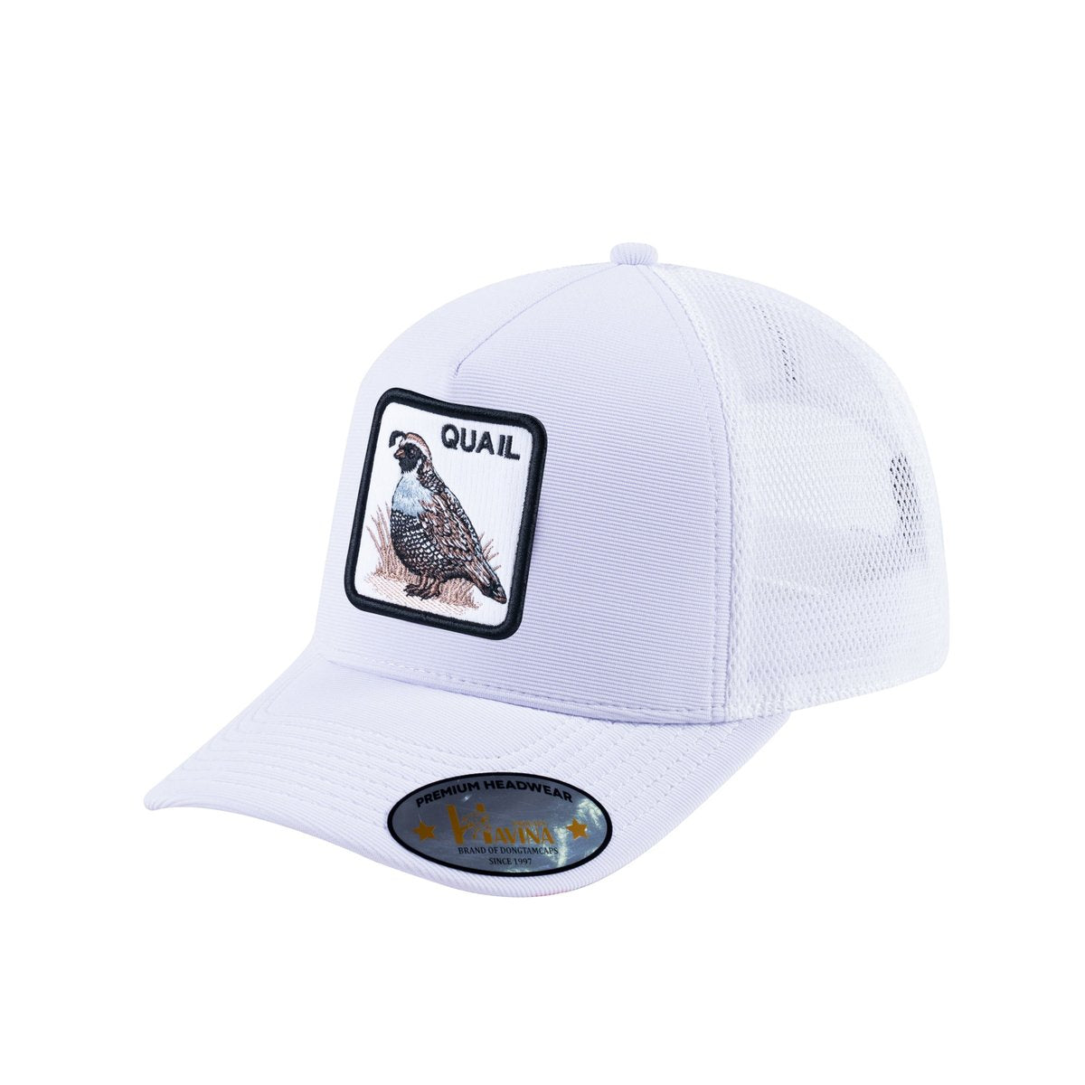 Unisex V2 Embroidered The Quail, 5-Panel Trucker Hat, White/White, Adjustable Fit