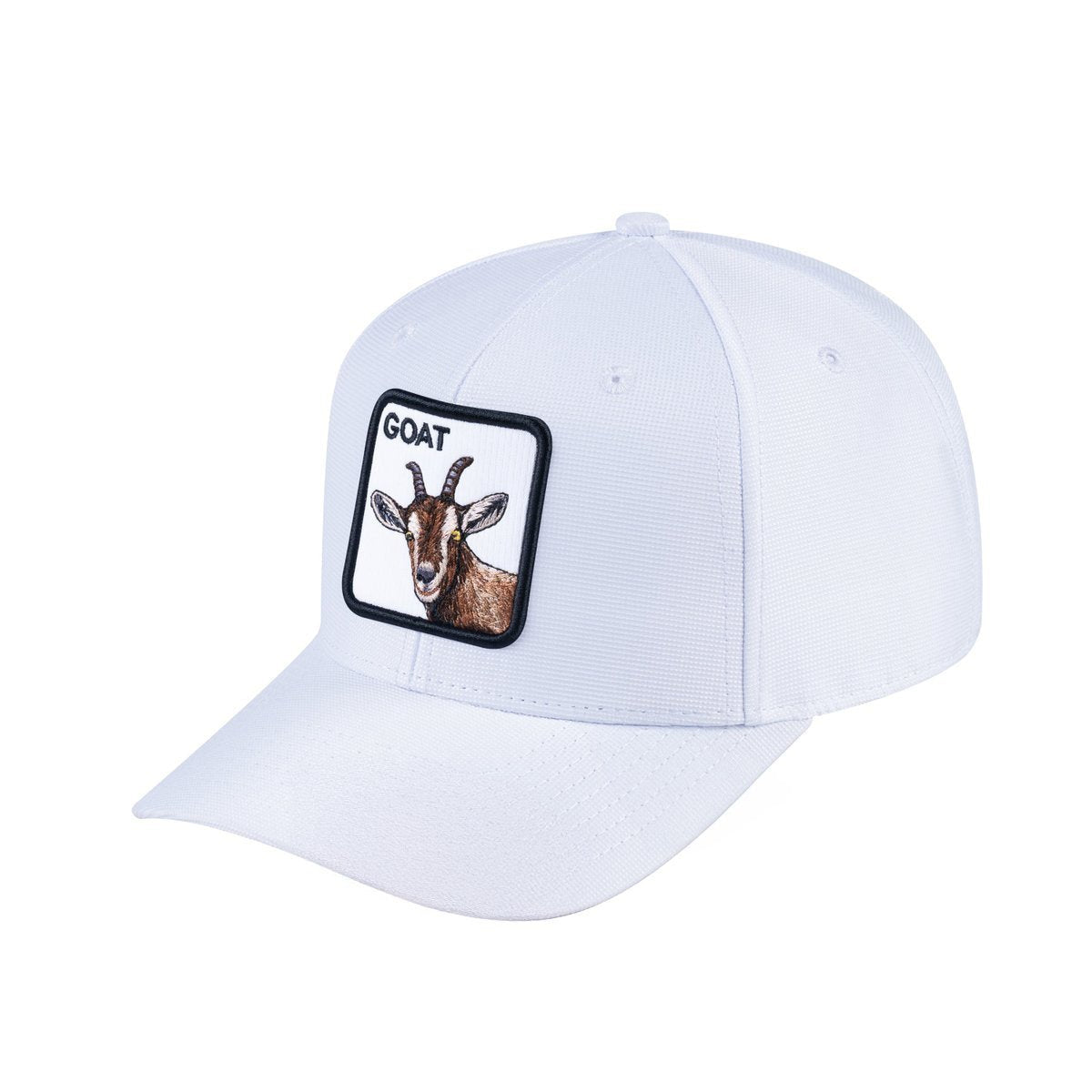 Unisex V2 Embroidered The Goat, 5-Panel Trucker Hat, White/White, Adjustable Fit