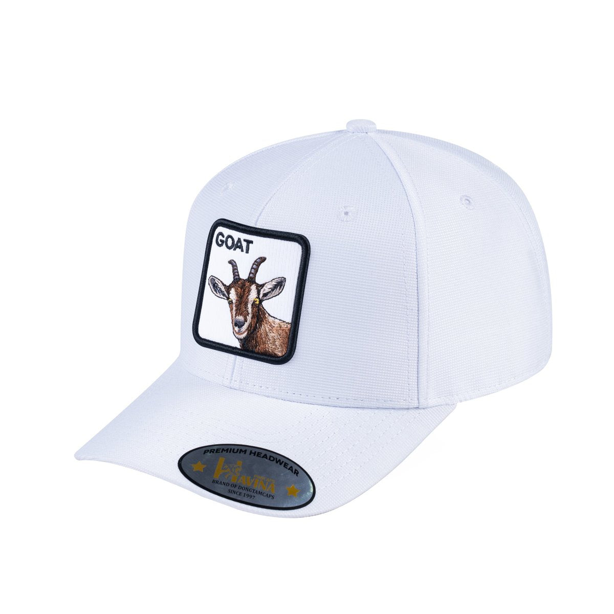 Unisex V2 Embroidered The Goat, 5-Panel Trucker Hat, White/White, Adjustable Fit