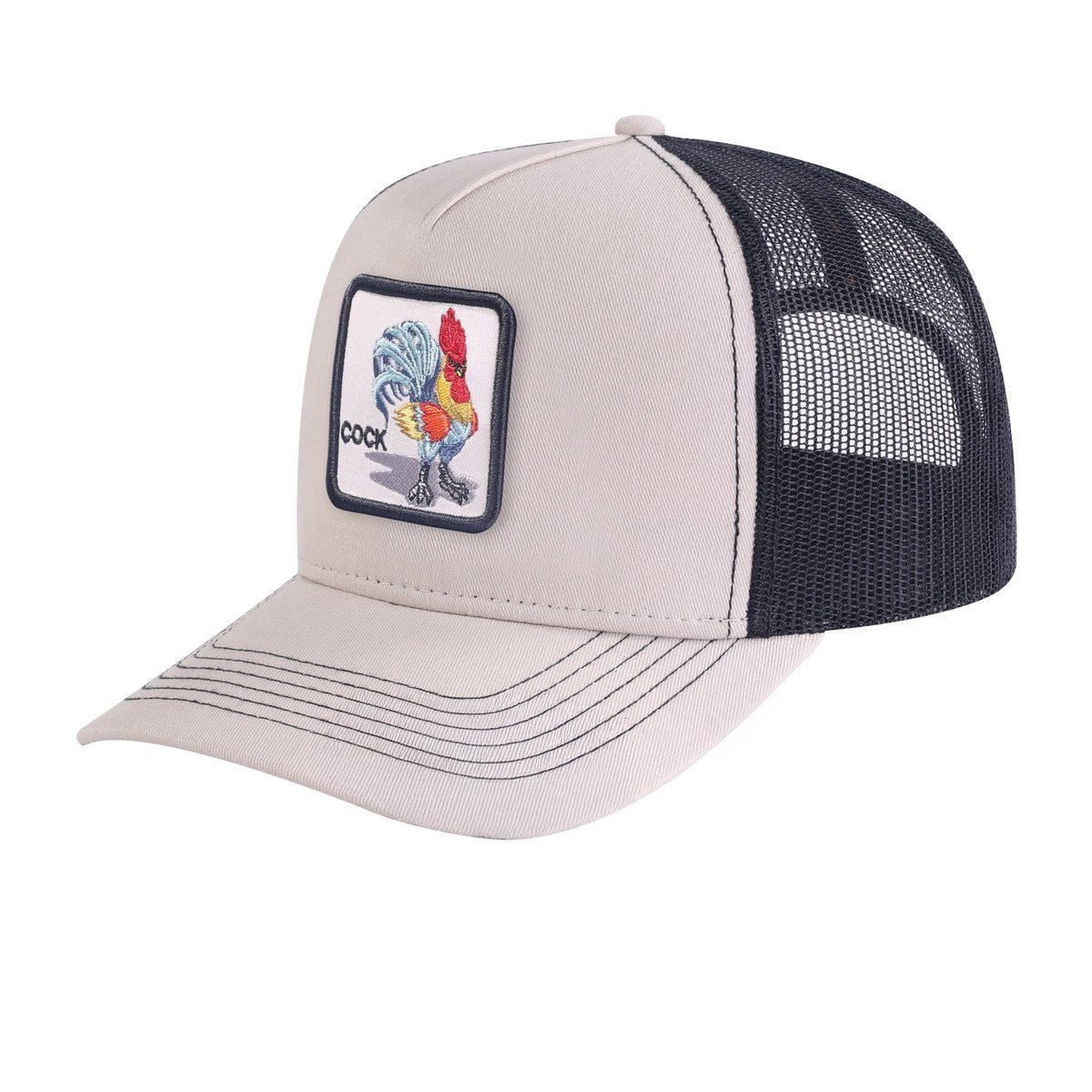 Unisex Embroidered The Chicken, 5-Panel Trucker Hat, Beige/Black, Adjustable Fit
