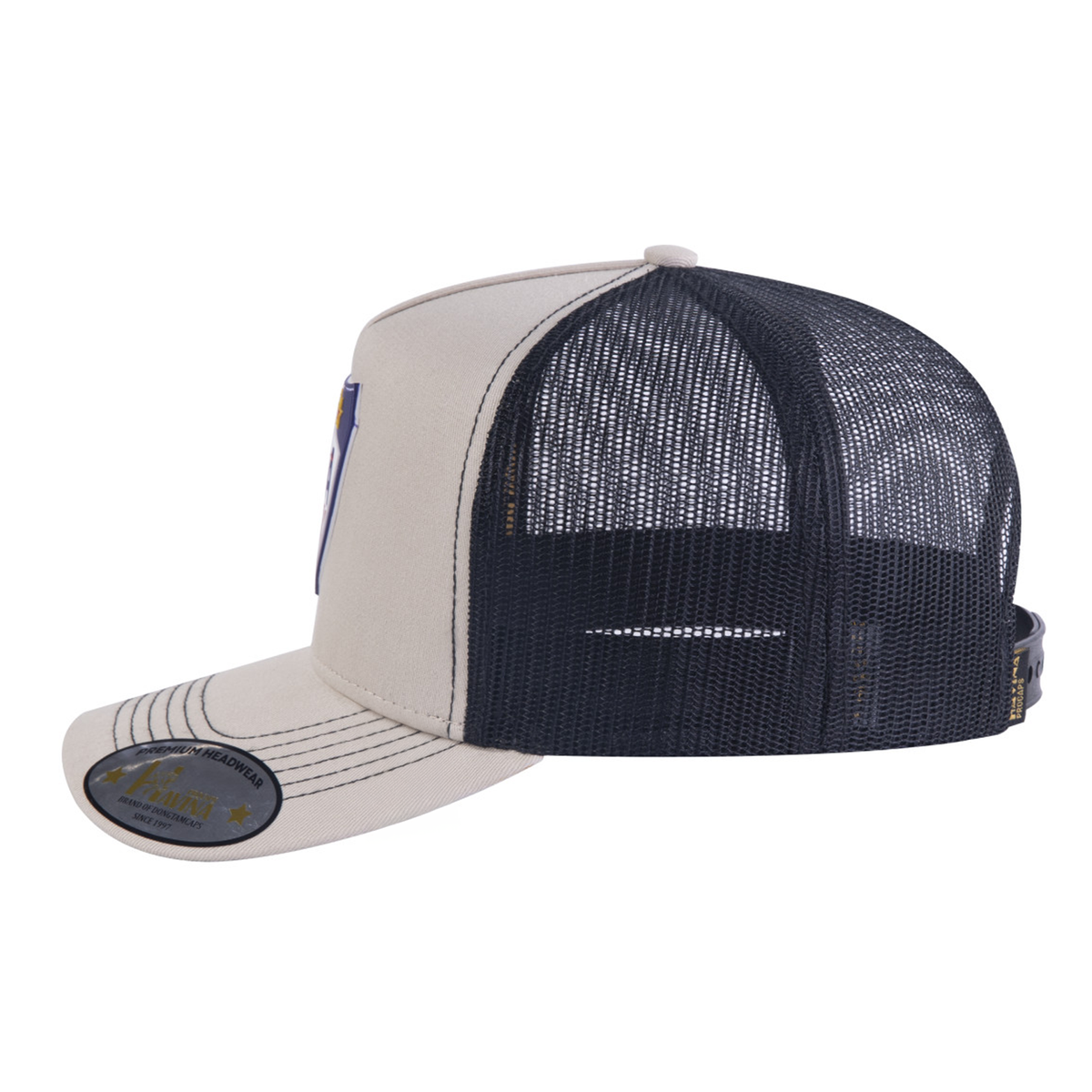 Unisex Embroidered Loving Hockey, 5-Panel Trucker Hat, Beige, Adjustable Fit
