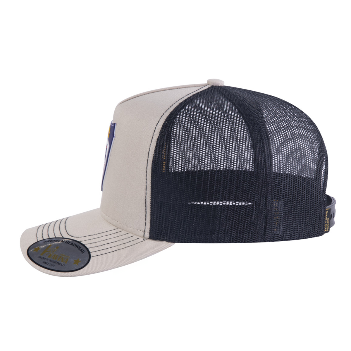 Unisex Embroidered Loving Hockey, 5-Panel Trucker Hat, Beige, Adjustable Fit